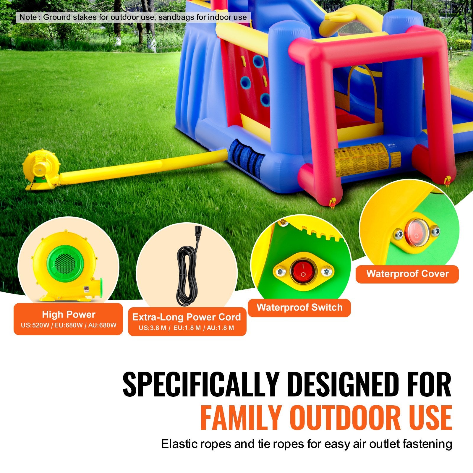 Inflatable Bounce House, Outdoor High Quality Playhouse Trampoline, Jumping Bouncer with Blower, Slide, and V952-CQCBBHYC910PNGK5GV3