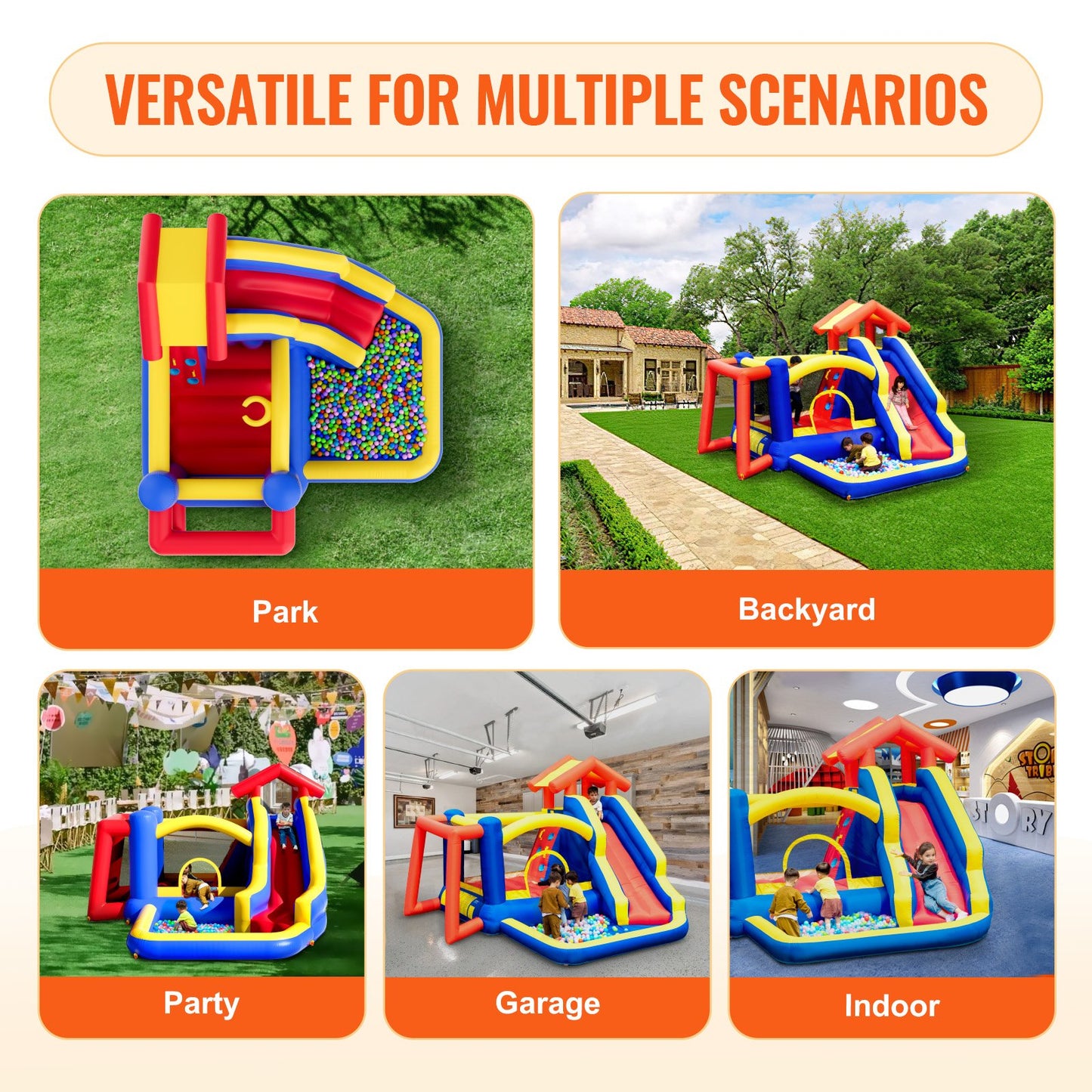 Inflatable Bounce House, Outdoor High Quality Playhouse Trampoline, Jumping Bouncer with Blower, Slide, and V952-CQCBBHYC910PNGK5GV3