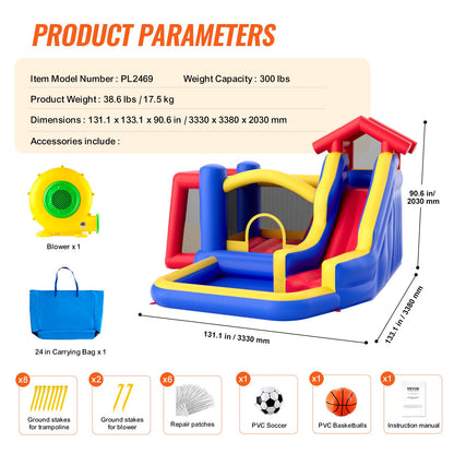 Inflatable Bounce House, Outdoor High Quality Playhouse Trampoline, Jumping Bouncer with Blower, Slide, and V952-CQCBBHYC910PNGK5GV3