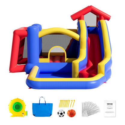 Inflatable Bounce House, Outdoor High Quality Playhouse Trampoline, Jumping Bouncer with Blower, Slide, and V952-CQCBBHYC910PNGK5GV3