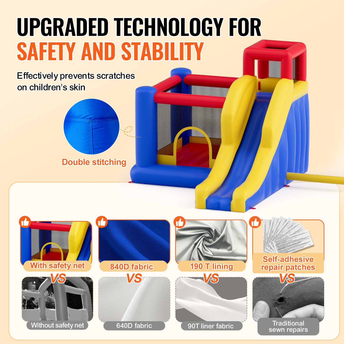 Inflatable Bounce House, Outdoor High Quality Playhouse Trampoline, Jumping Bouncer with Blower, Slide, and V952-CQCBBHYC910PO49AIV3