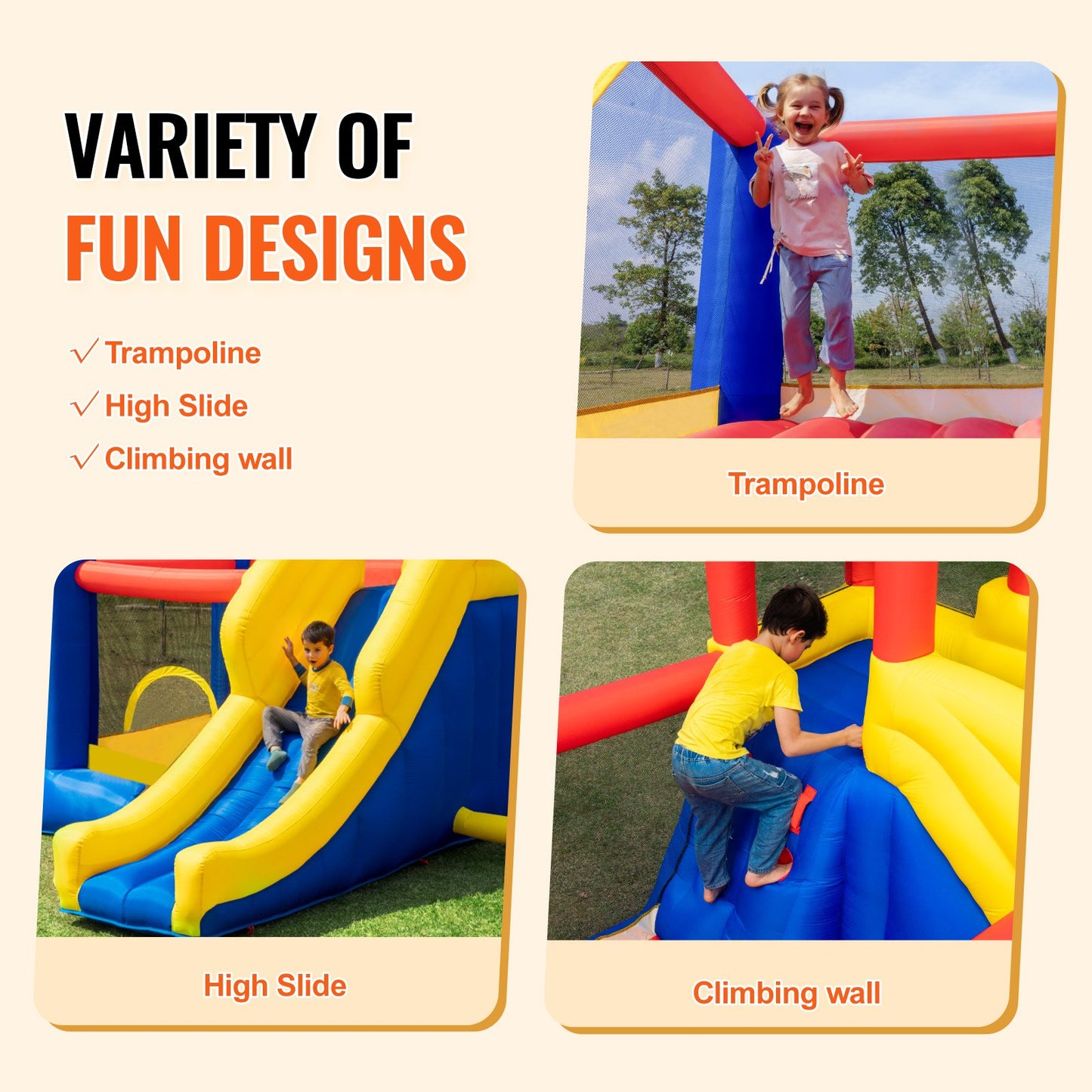 Inflatable Bounce House, Outdoor High Quality Playhouse Trampoline, Jumping Bouncer with Blower, Slide, and V952-CQCBBHYC910PO49AIV3
