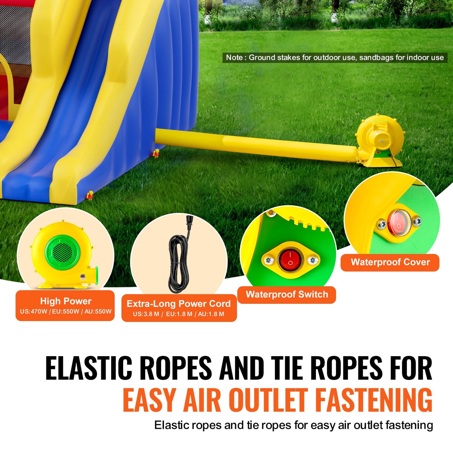 Inflatable Bounce House, Outdoor High Quality Playhouse Trampoline, Jumping Bouncer with Blower, Slide, and V952-CQCBBHYC910PO49AIV3