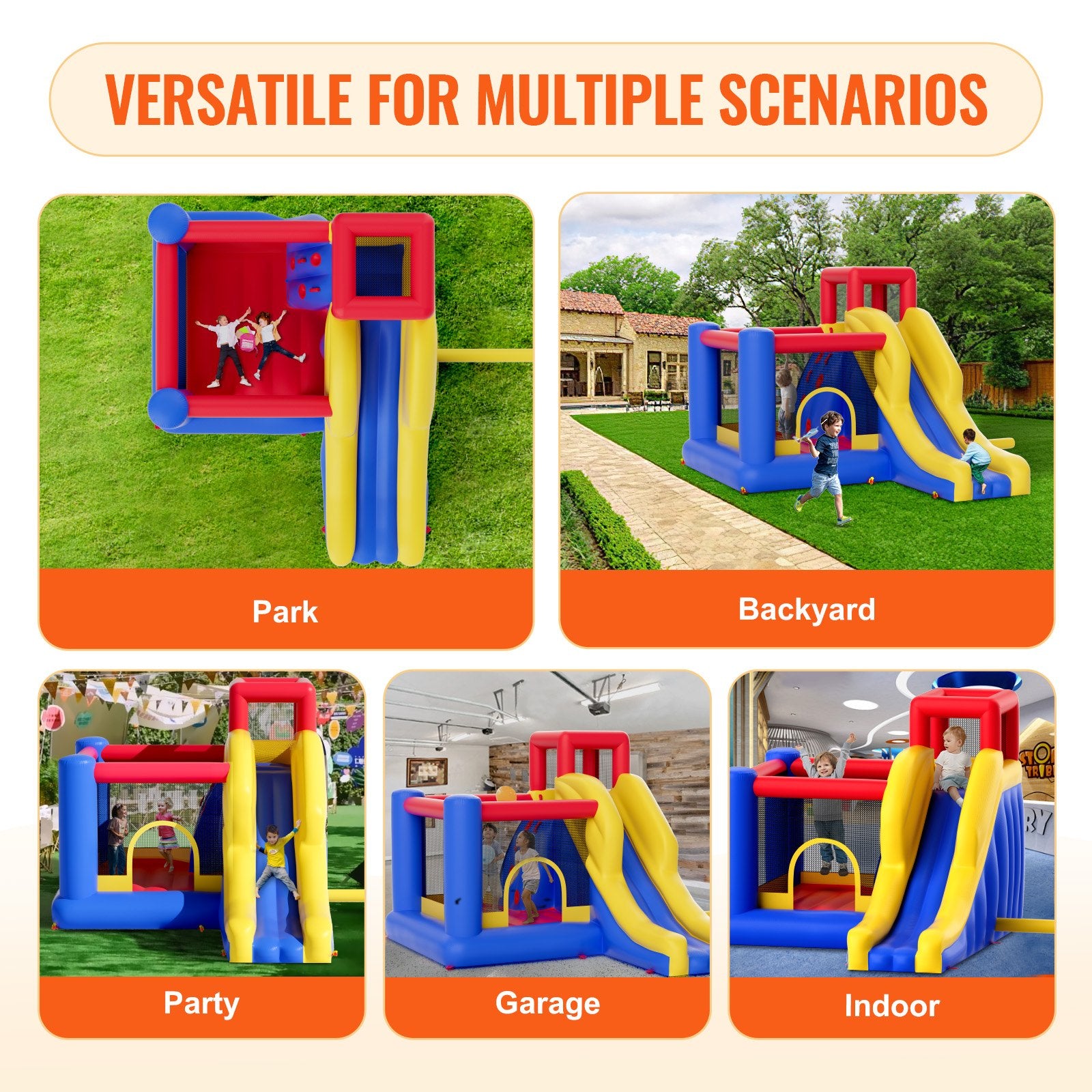 Inflatable Bounce House, Outdoor High Quality Playhouse Trampoline, Jumping Bouncer with Blower, Slide, and V952-CQCBBHYC910PO49AIV3