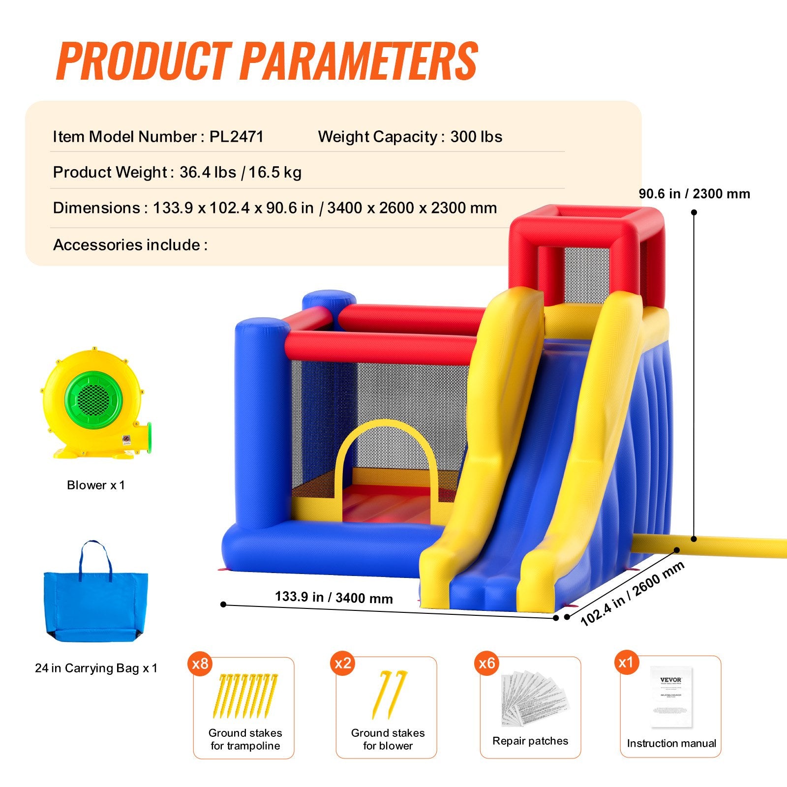 Inflatable Bounce House, Outdoor High Quality Playhouse Trampoline, Jumping Bouncer with Blower, Slide, and V952-CQCBBHYC910PO49AIV3