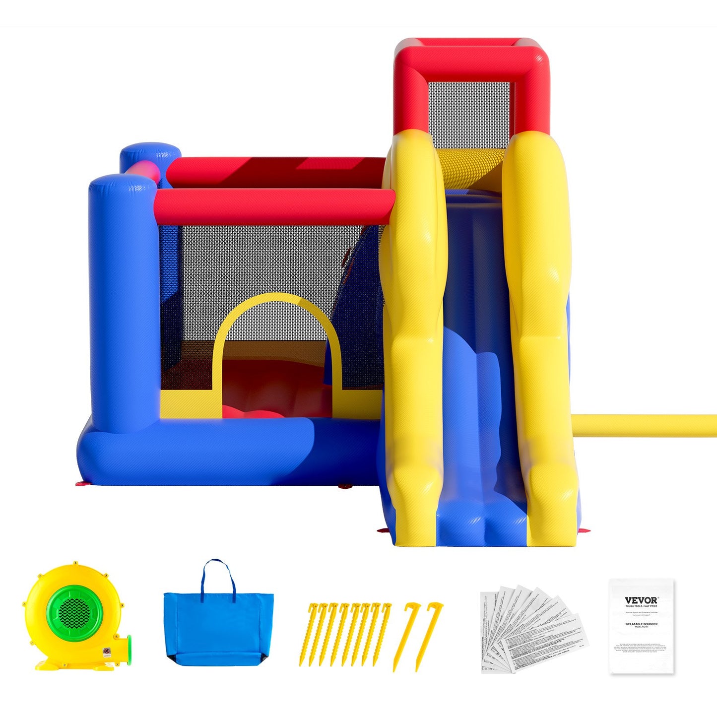 Inflatable Bounce House, Outdoor High Quality Playhouse Trampoline, Jumping Bouncer with Blower, Slide, and V952-CQCBBHYC910PO49AIV3