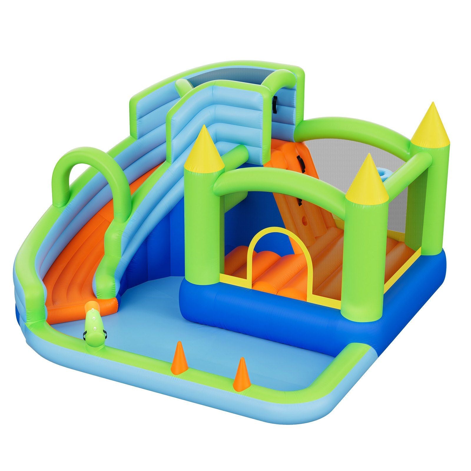 Inflatable Bounce House, 3.4 x 3.74 x 2.13 m Inflatable Bounce House Water Slide, Bouncer Castle with Castle V952-CQCBKWSLXSCG0IQ90001V3