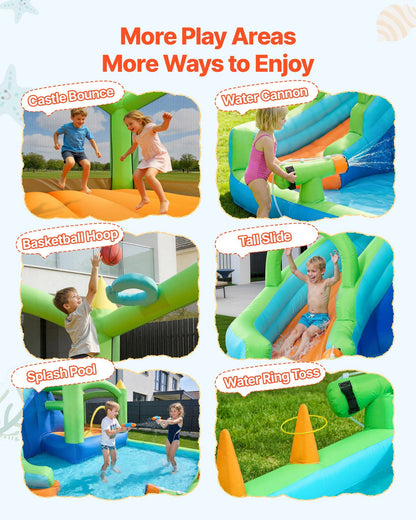 Inflatable Bounce House, 3.4 x 3.74 x 2.13 m Inflatable Bounce House Water Slide, Bouncer Castle with Castle V952-CQCBKWSLXSCG0IQ90001V3