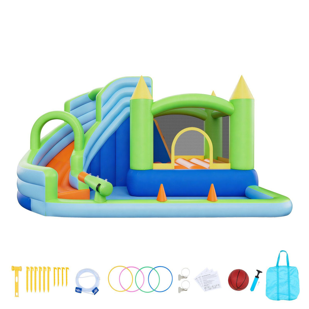 Inflatable Bounce House, 3.4 x 3.74 x 2.13 m Inflatable Bounce House Water Slide, Bouncer Castle with Castle V952-CQCBKWSLXSCG0IQ90001V3