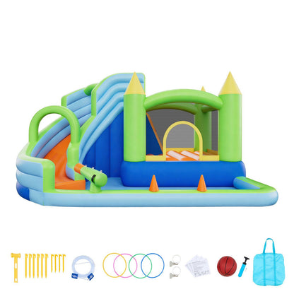Inflatable Bounce House, 3.4 x 3.74 x 2.13 m Inflatable Bounce House Water Slide, Bouncer Castle with Castle V952-CQCBKWSLXSCG0IQ90001V3