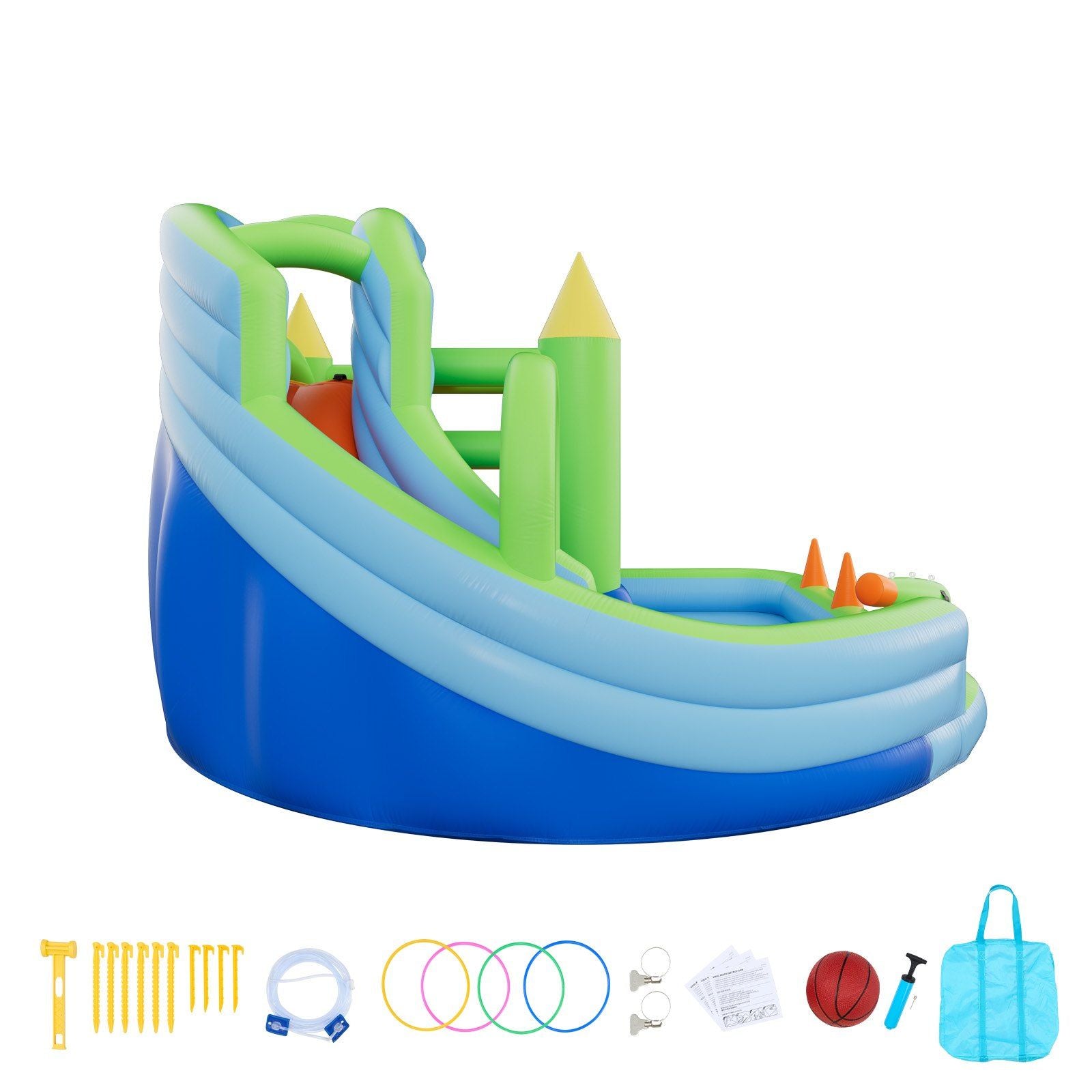 Inflatable Bounce House, 3.4 x 3.74 x 2.13 m Inflatable Bounce House Water Slide, Bouncer Castle with Castle V952-CQCBKWSLXSCG0IQ90001V3