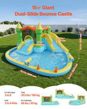 Inflatable Bounce House, 3.82 x 3.98 x 1.97 m Inflatable Bounce House Water Slide, Bouncer Castle with Castle V952-CQCBKWSLXSCXQDNIX001V3
