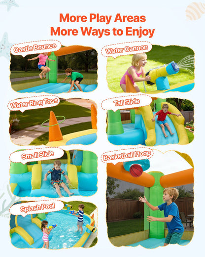 Inflatable Bounce House, 3.82 x 3.98 x 1.97 m Inflatable Bounce House Water Slide, Bouncer Castle with Castle V952-CQCBKWSLXSCXQDNIX001V3
