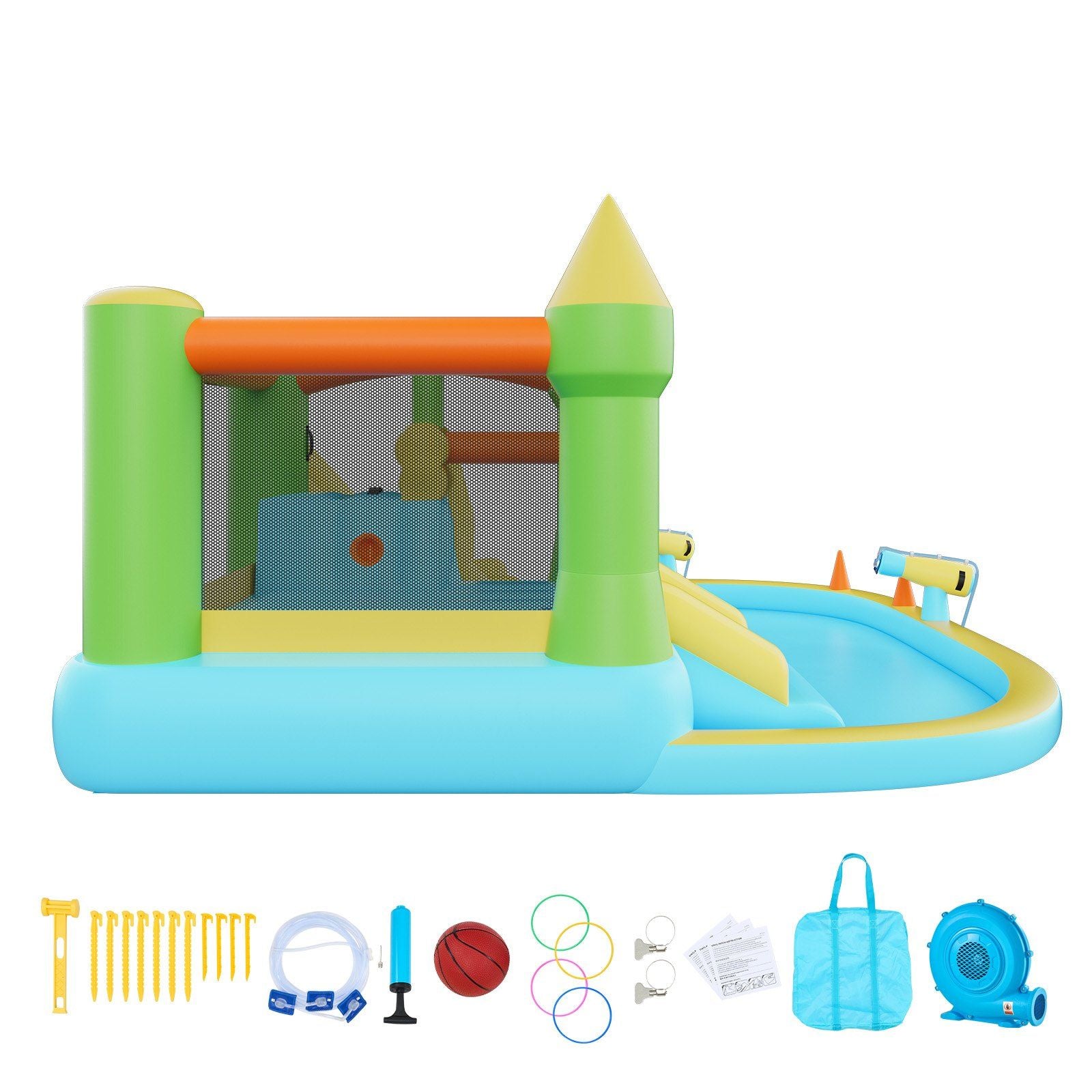 Inflatable Bounce House, 3.82 x 3.98 x 1.97 m Inflatable Bounce House Water Slide, Bouncer Castle with Castle V952-CQCBKWSLXSCXQDNIX001V3