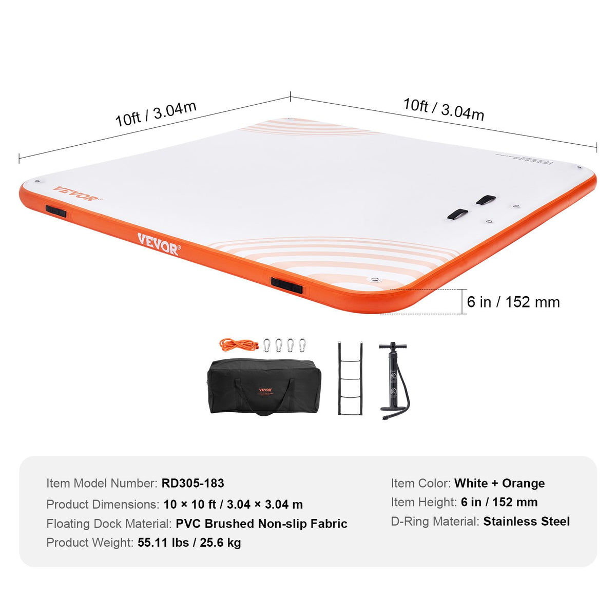 Inflatable Floating Dock, 10 x 10FT Inflatable Dock Platform, Non-Slip Water Floating Dock Mat with Portable V952-CQFT10X6FTBJGZ8S7V0