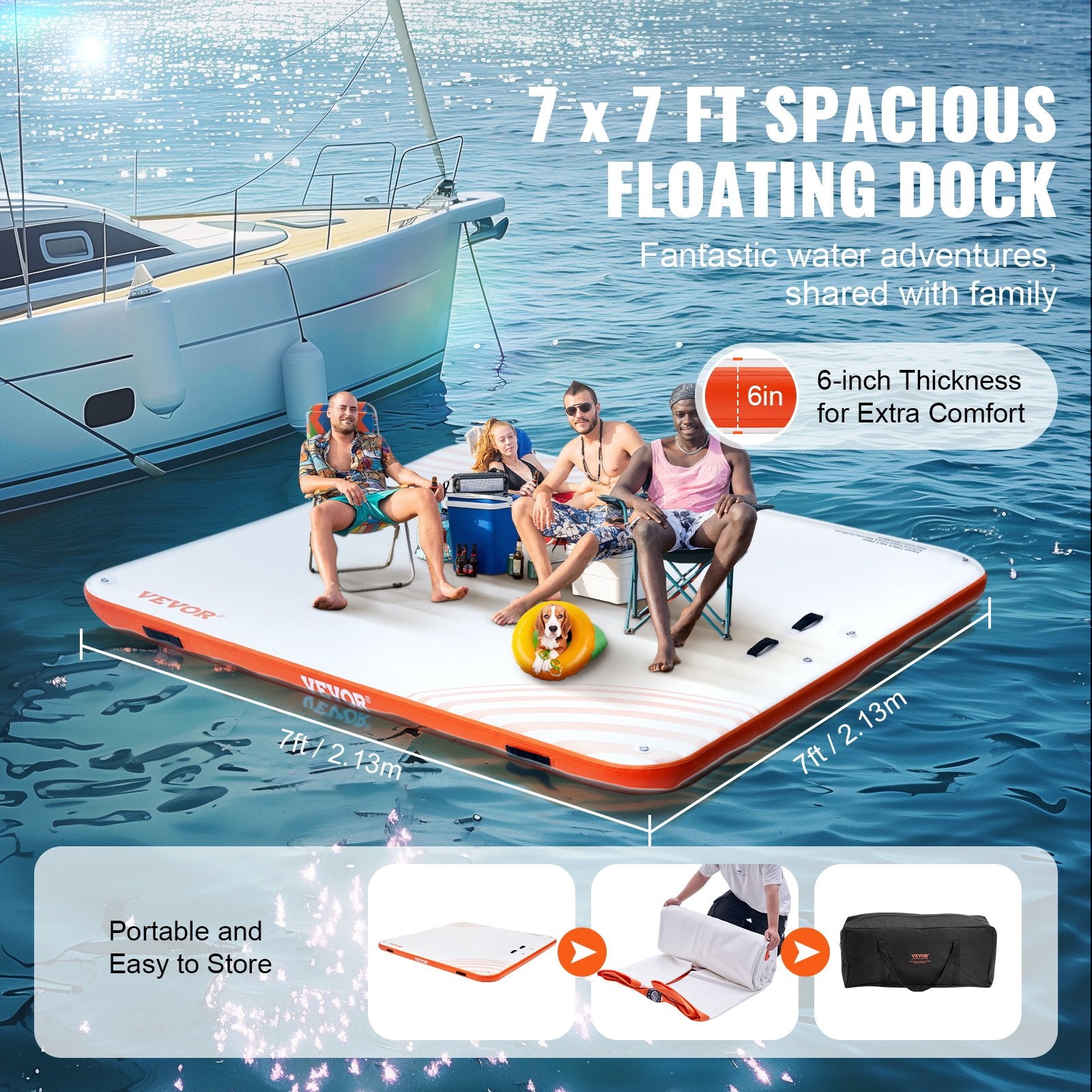 Inflatable Floating Dock, 7 x 7FT Inflatable Dock Platform, Non-Slip Water Floating Dock Mat with Portable V952-CQFT7X7FTBJHTBHI7V0