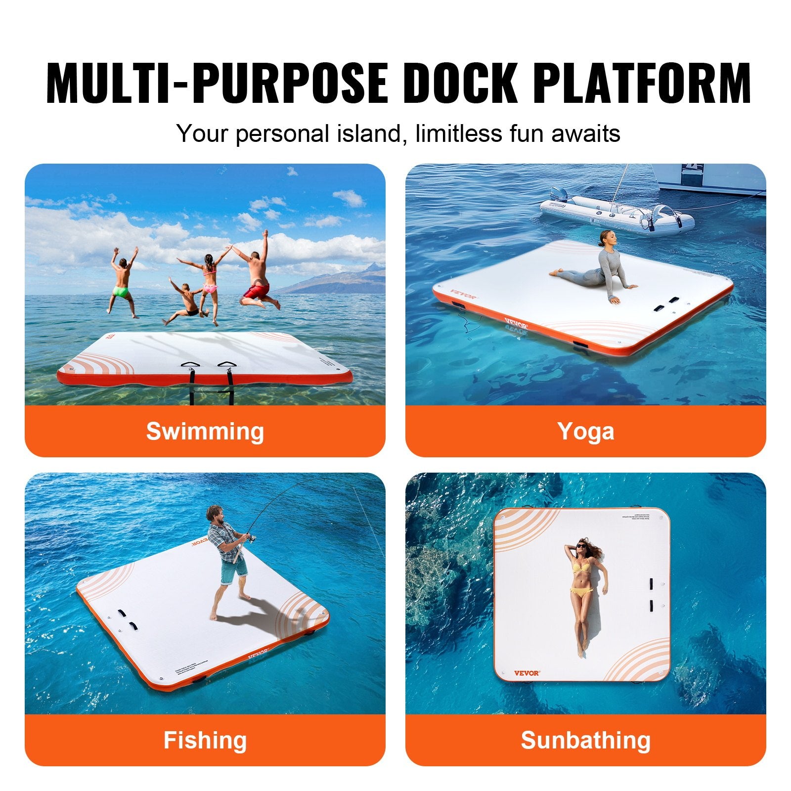 Inflatable Floating Dock, 7 x 7FT Inflatable Dock Platform, Non-Slip Water Floating Dock Mat with Portable V952-CQFT7X7FTBJHTBHI7V0
