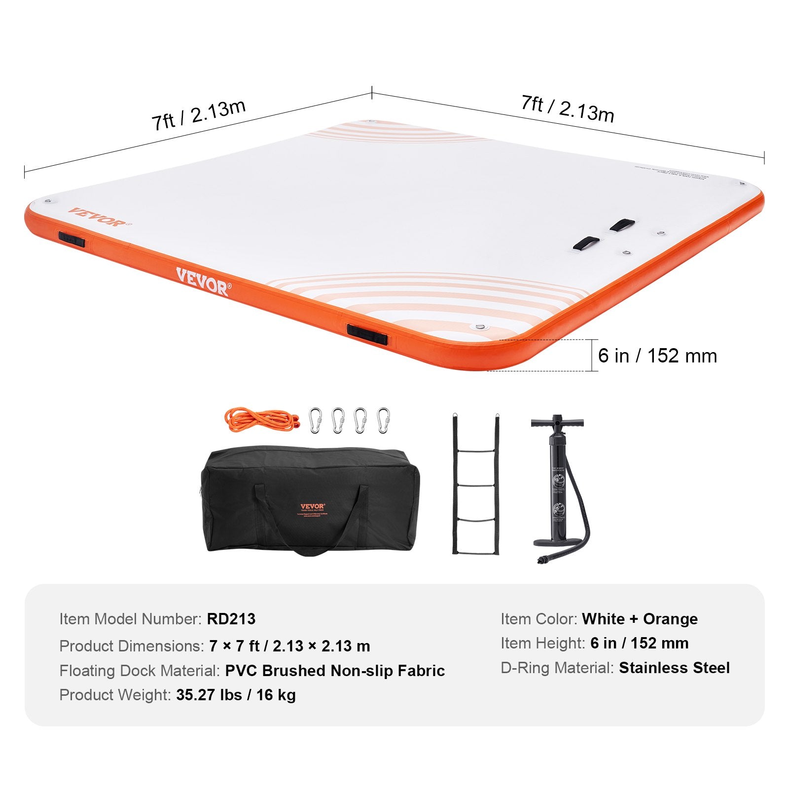 Inflatable Floating Dock, 7 x 7FT Inflatable Dock Platform, Non-Slip Water Floating Dock Mat with Portable V952-CQFT7X7FTBJHTBHI7V0