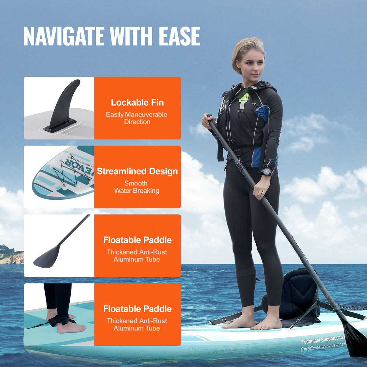 Inflatable Stand Up Paddle Board, 152 mm SUP Paddleboard with Removable Kayak Seat, Board Accessories, Pump, V952-CQJBDZYKDZYKM6UX7V0