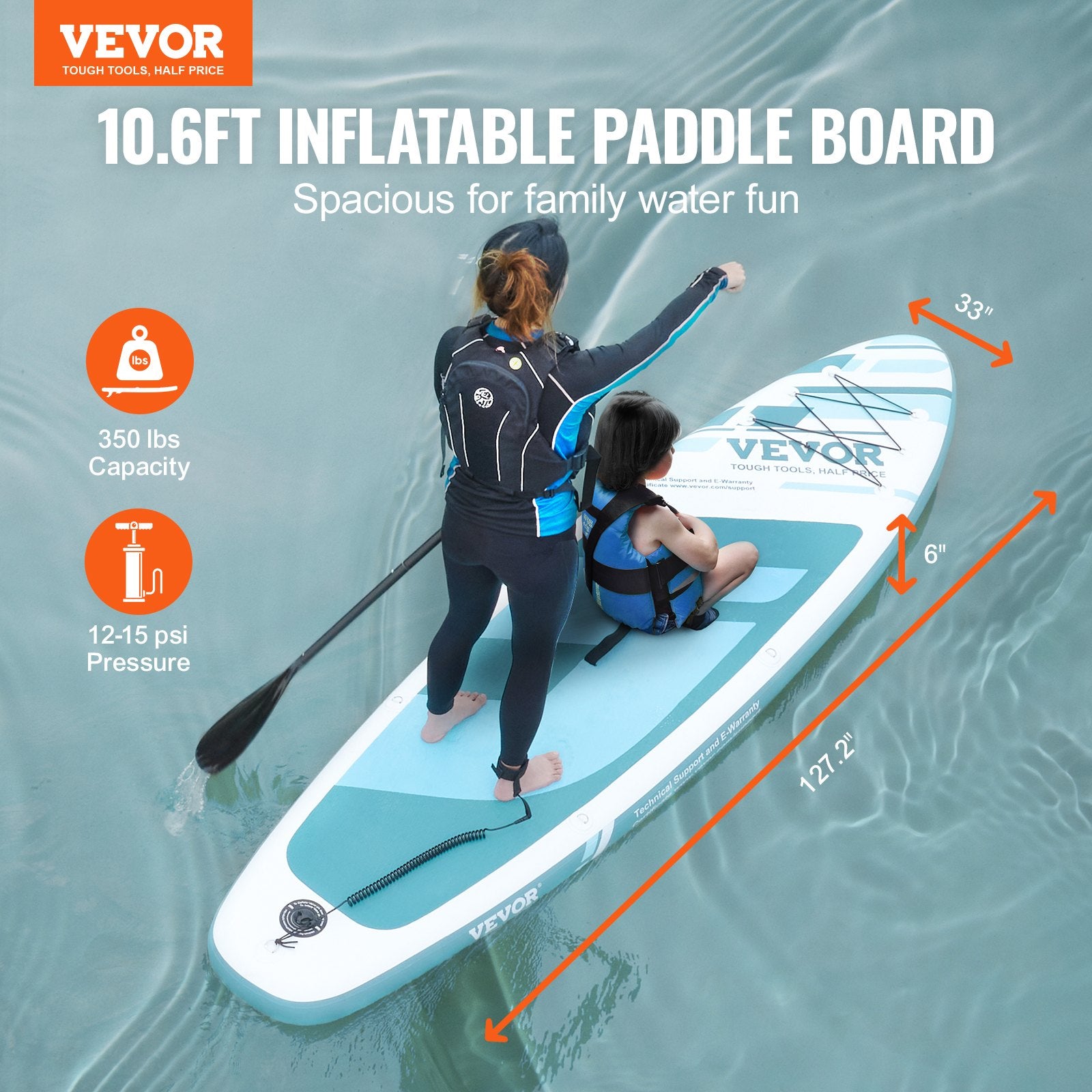 Inflatable Stand Up Paddle Board, 3230 x 838 x 152 mm SUP Paddleboard, with Board Accessories, Pump, Paddle, V952-CQJBPTKPTKBLK22QNV0