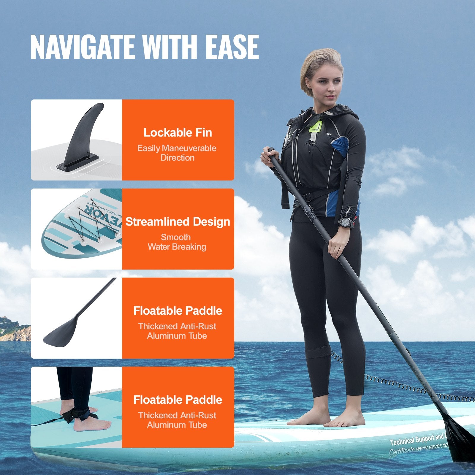 Inflatable Stand Up Paddle Board, 3230 x 838 x 152 mm SUP Paddleboard, with Board Accessories, Pump, Paddle, V952-CQJBPTKPTKBLK22QNV0