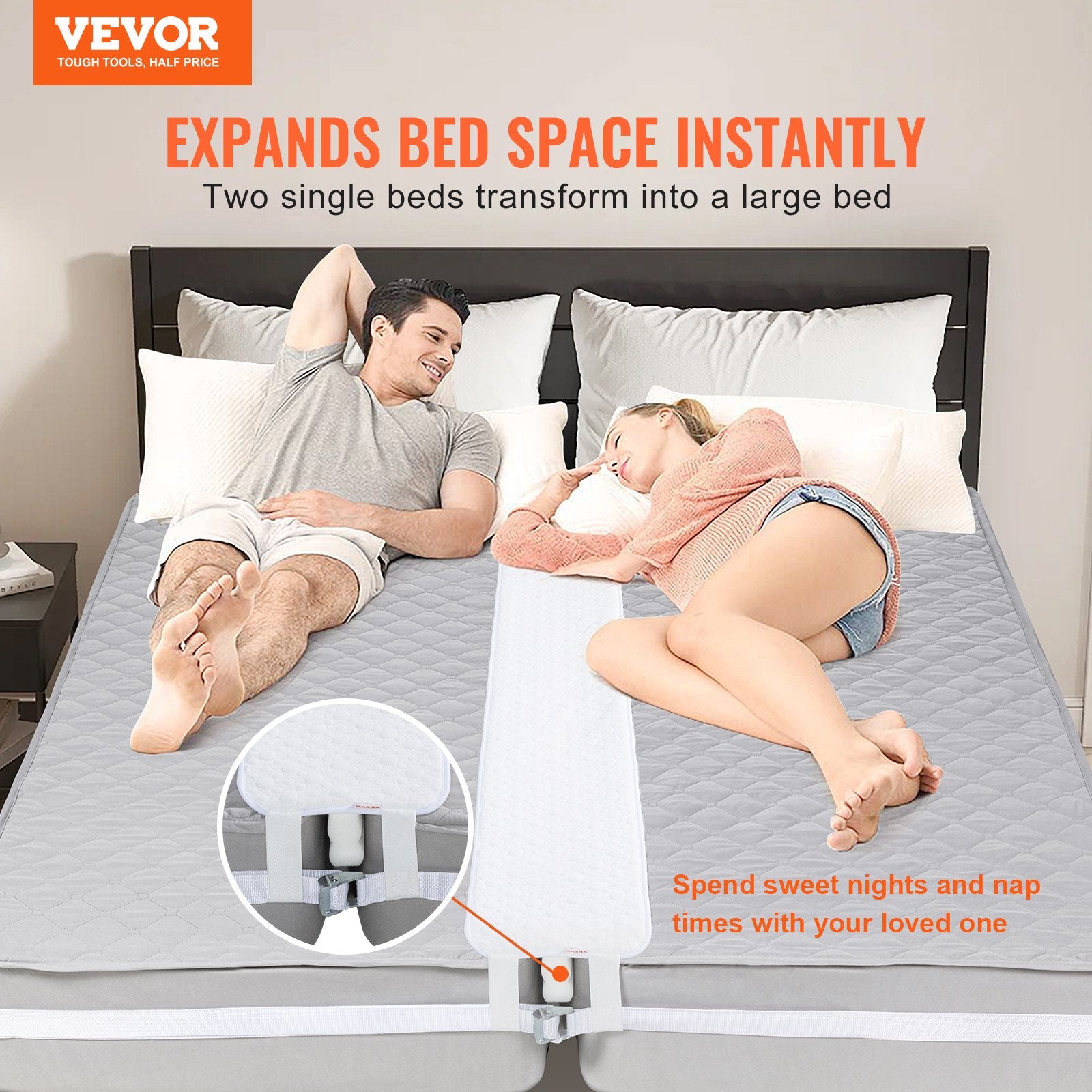 Bed Bridge King Bed Converter Kit Metal Buckle and Storage Bag 75"L x 10"W V952-CQL75W10INCH8JTJSV0