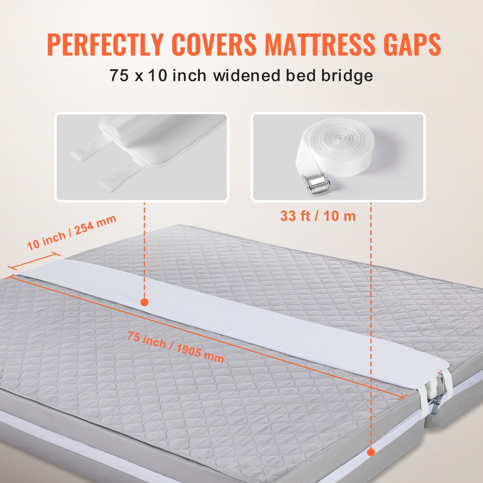 Bed Bridge King Bed Converter Kit Metal Buckle and Storage Bag 75"L x 10"W V952-CQL75W10INCH8JTJSV0