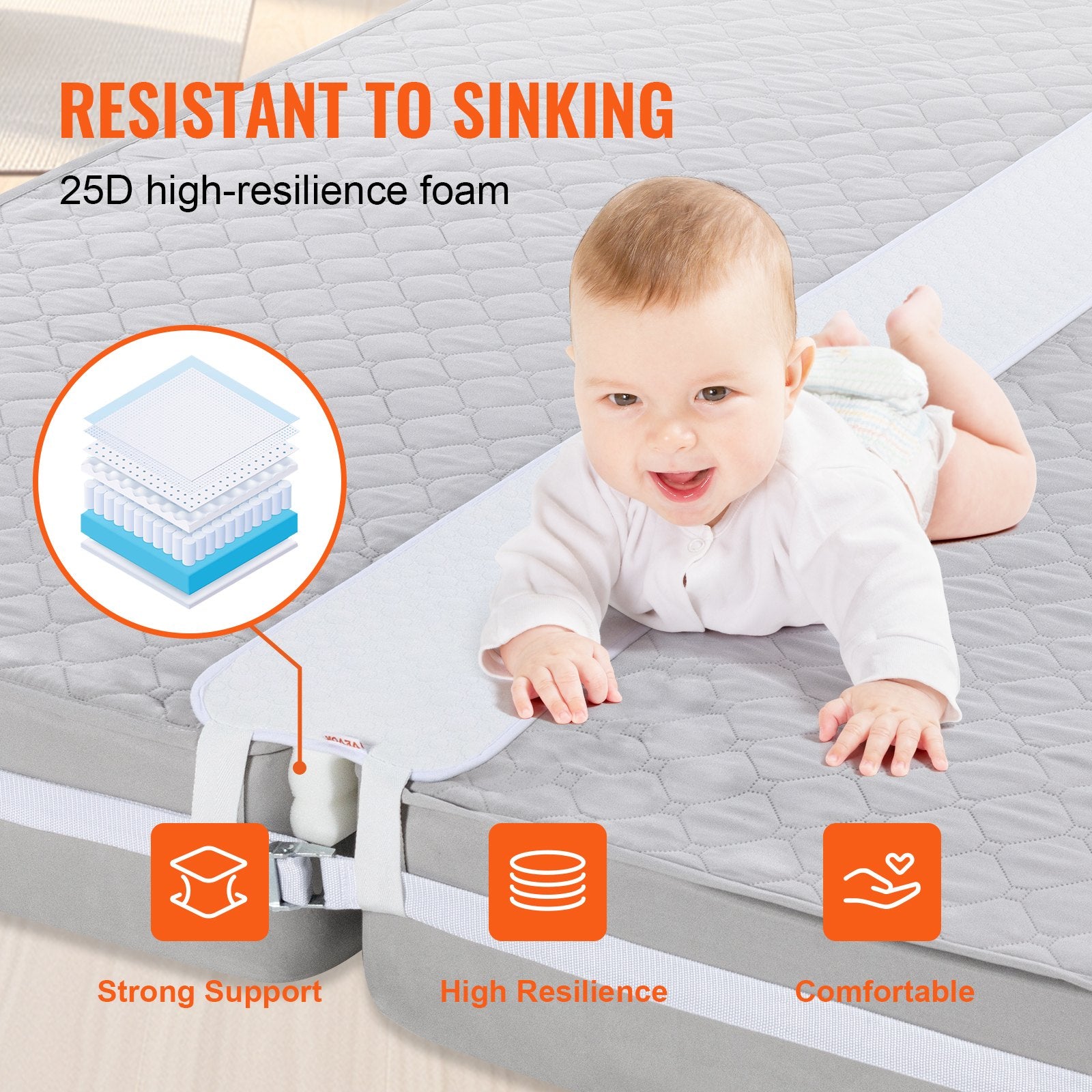 Bed Bridge King Bed Converter Kit Metal Buckle and Storage Bag 75"L x 10"W V952-CQL75W10INCH8JTJSV0