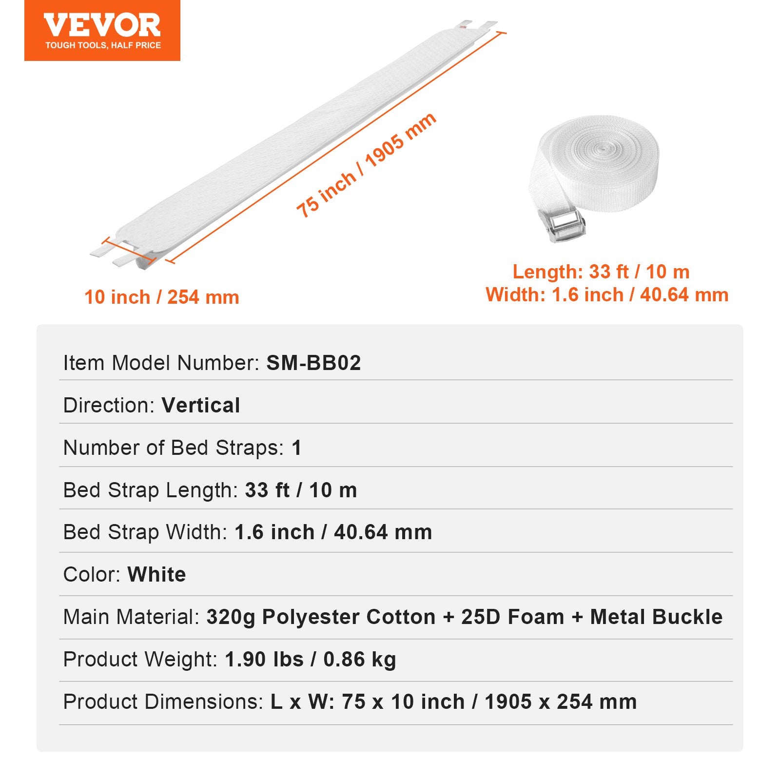 Bed Bridge King Bed Converter Kit Metal Buckle and Storage Bag 75"L x 10"W V952-CQL75W10INCH8JTJSV0
