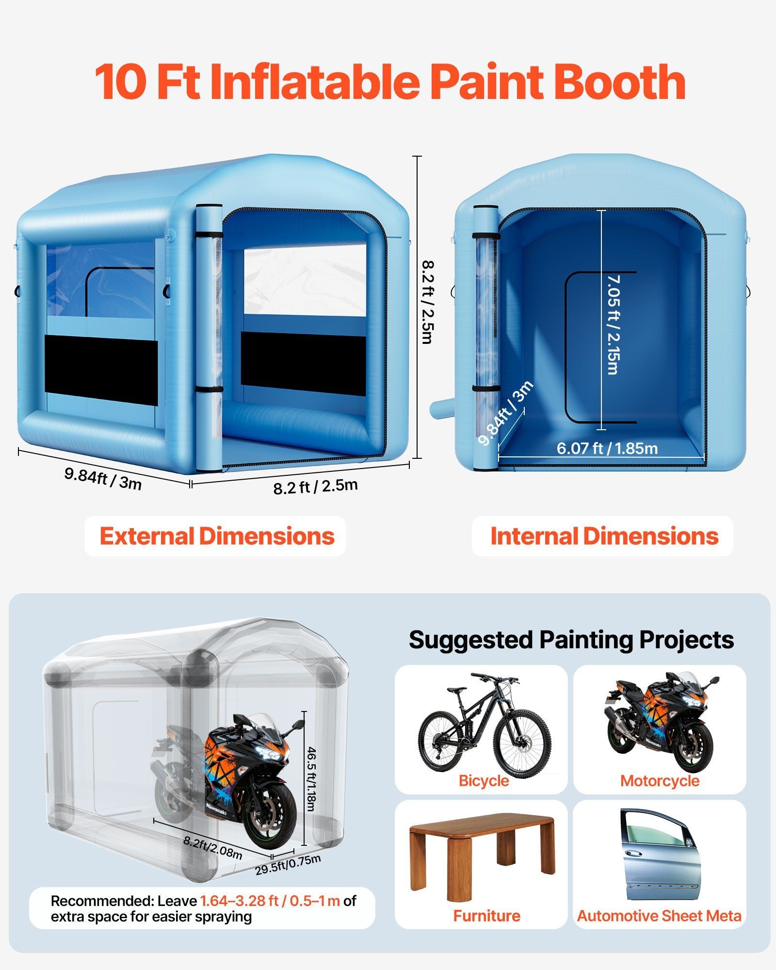 Inflatable Paint Booth, 3 x 2.5 x 2.5 m, Inflatable Spray Booth with 550W Powerful Blower and Air Filter V952-CQSPQF108585RHWTN001V3