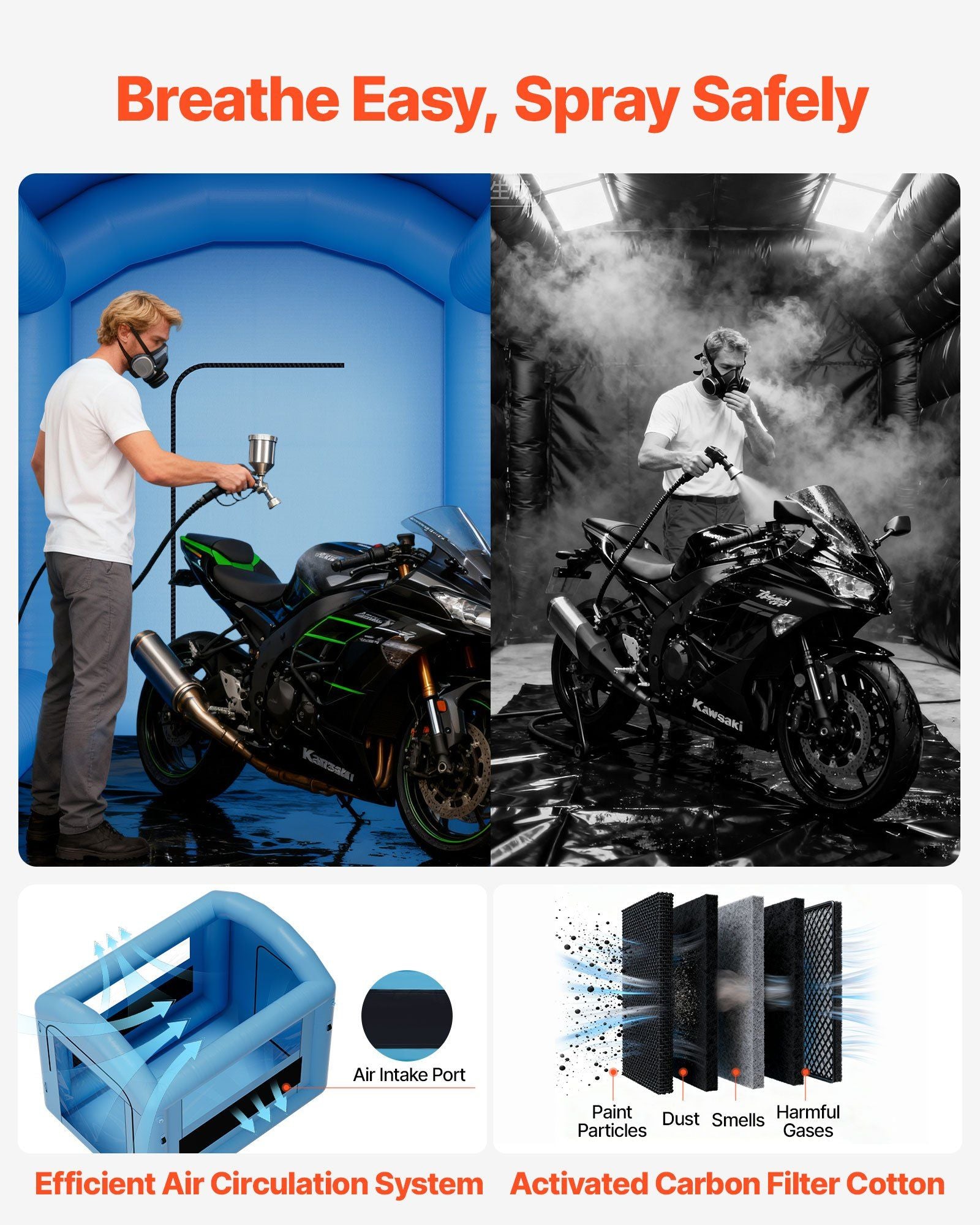 Inflatable Paint Booth, 3 x 2.5 x 2.5 m, Inflatable Spray Booth with 550W Powerful Blower and Air Filter V952-CQSPQF108585RHWTN001V3