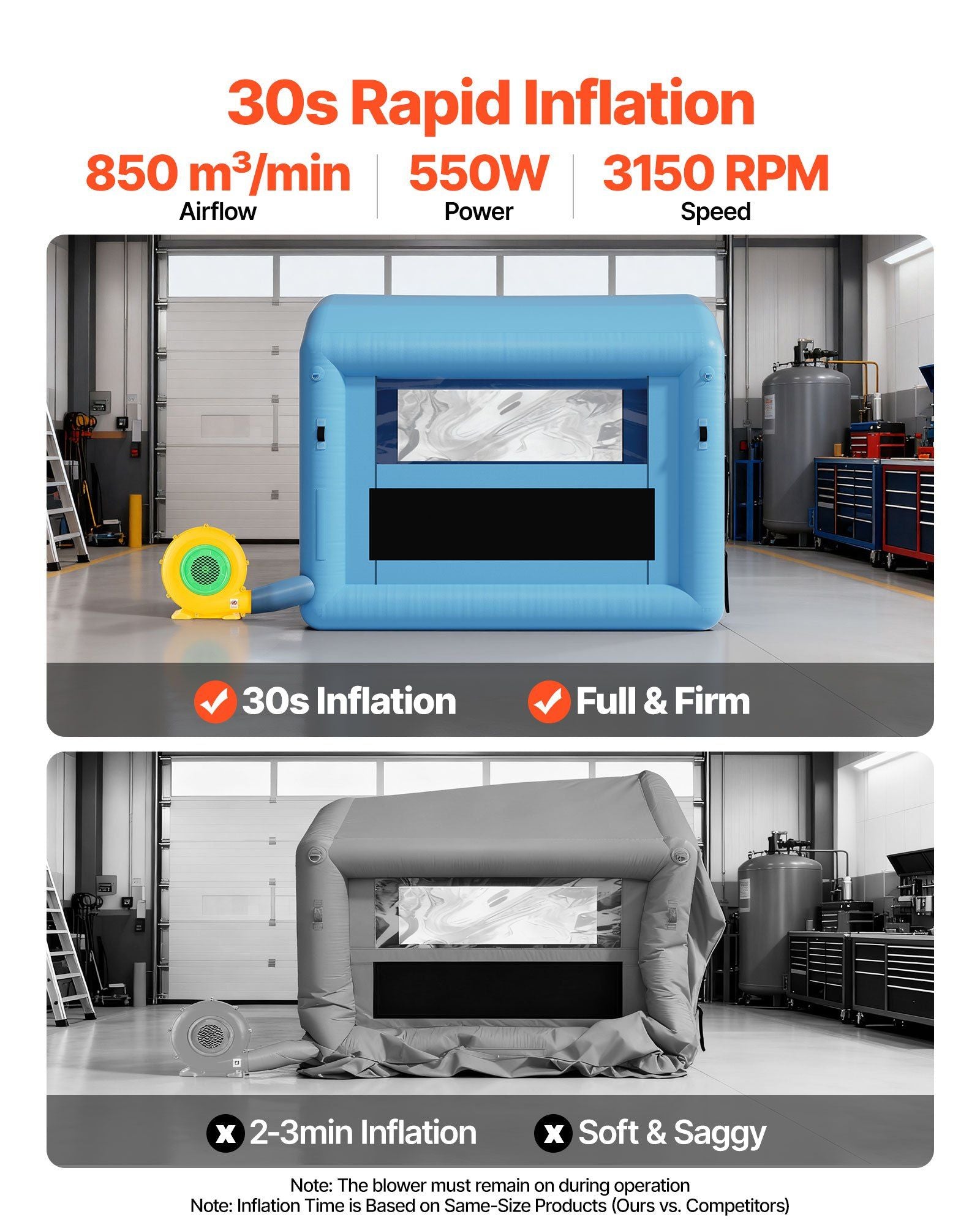 Inflatable Paint Booth, 3 x 2.5 x 2.5 m, Inflatable Spray Booth with 550W Powerful Blower and Air Filter V952-CQSPQF108585RHWTN001V3