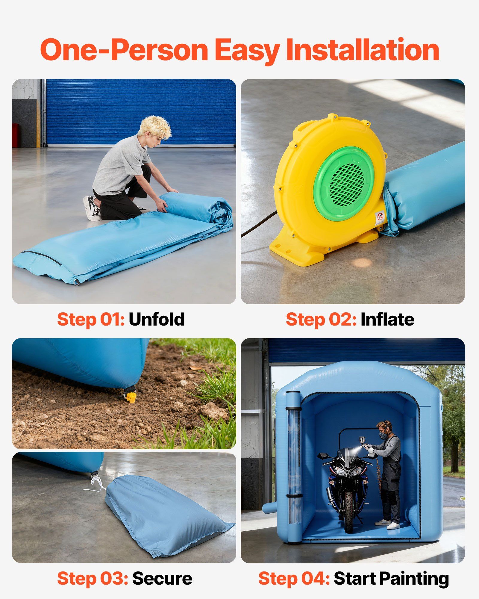 Inflatable Paint Booth, 3 x 2.5 x 2.5 m, Inflatable Spray Booth with 550W Powerful Blower and Air Filter V952-CQSPQF108585RHWTN001V3