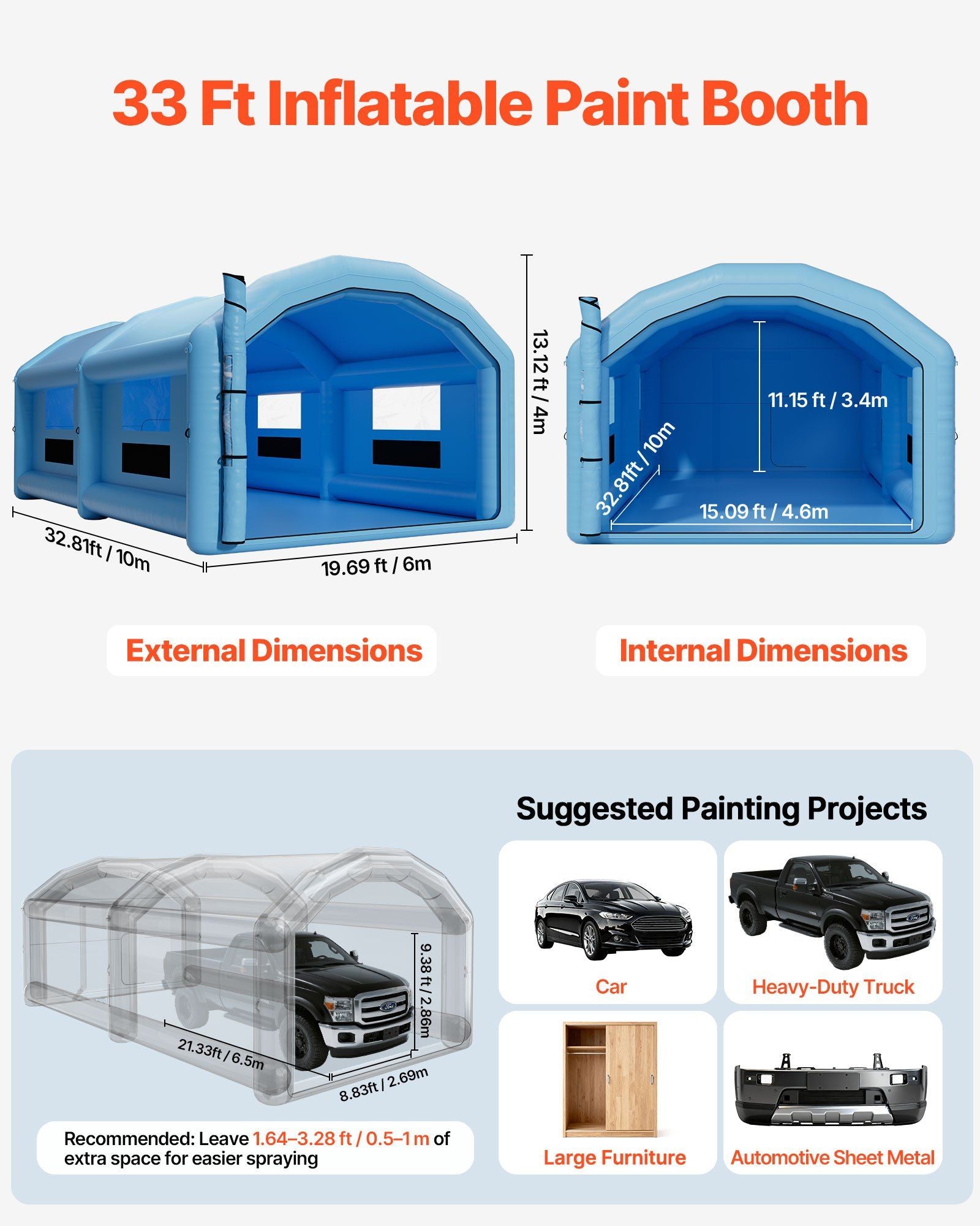 Inflatable Paint Booth, 10 x 6 x 4 m, Inflatable Spray Booth with 950W and 1100W Blowers and Air Filter V952-CQSPQF332013DWJNH001V3
