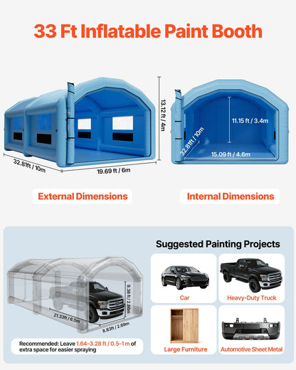 Inflatable Paint Booth, 10 x 6 x 4 m, Inflatable Spray Booth with 950W and 1100W Blowers and Air Filter V952-CQSPQF332013DWJNH001V3