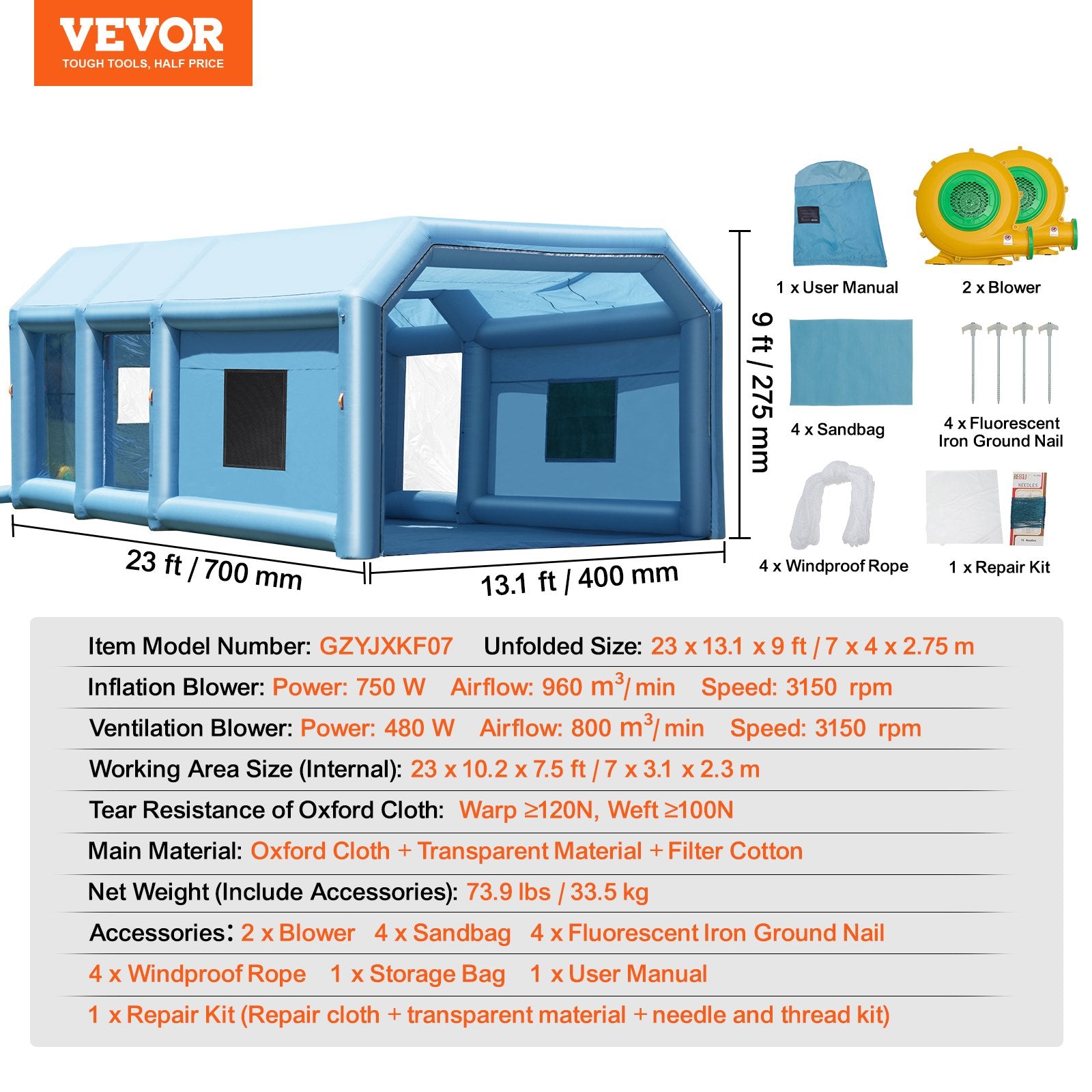Inflatable Paint Booth 23x13.1x9ft Inflatable Spray Booth 750W+480W Blower V952-CQSPQFLSKCGLKCDG9V3