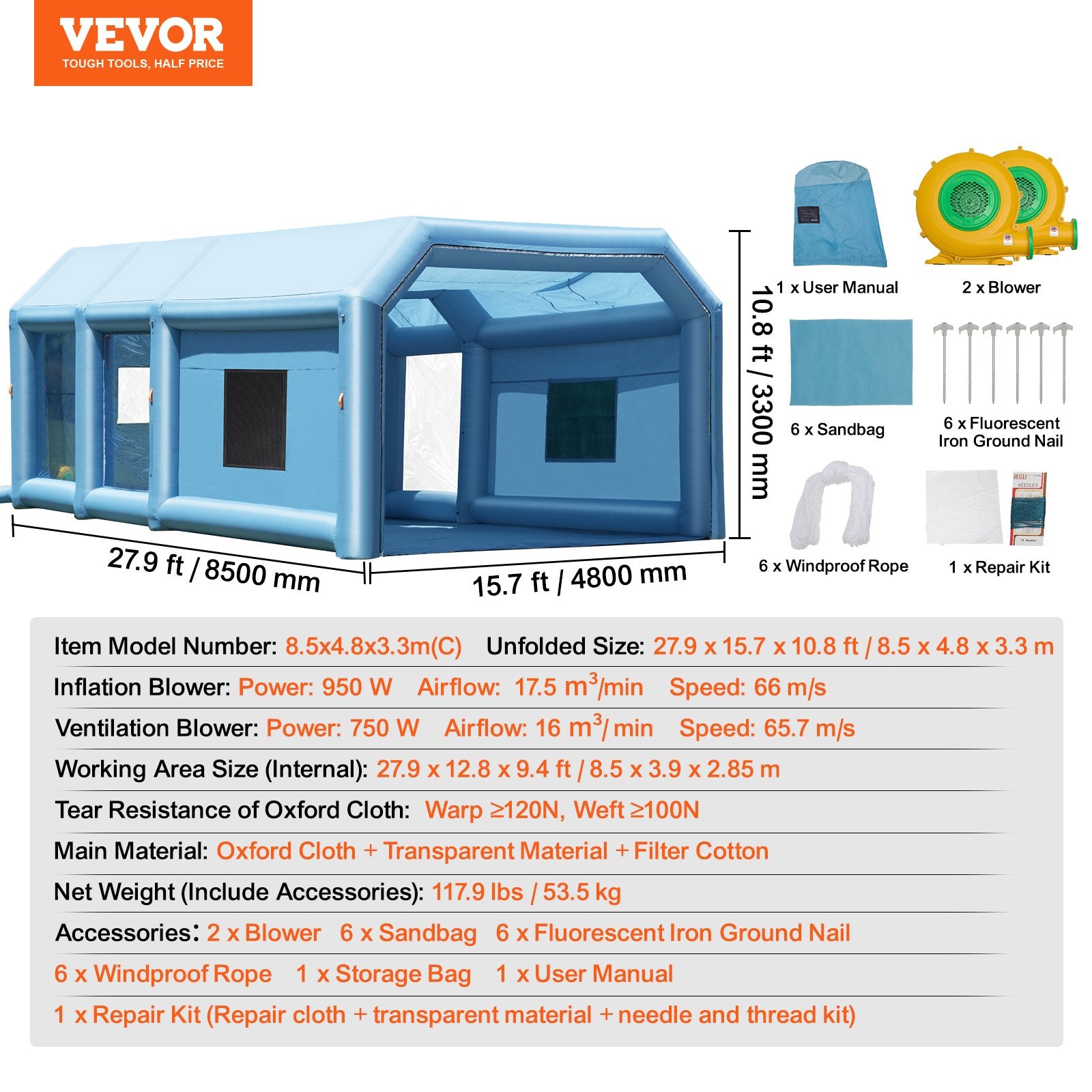 Inflatable Paint Booth 27.9x15.7x10.8ft Inflatable Spray Booth 950W+750W V952-CQSPQFLSKCGLKHRPRV3
