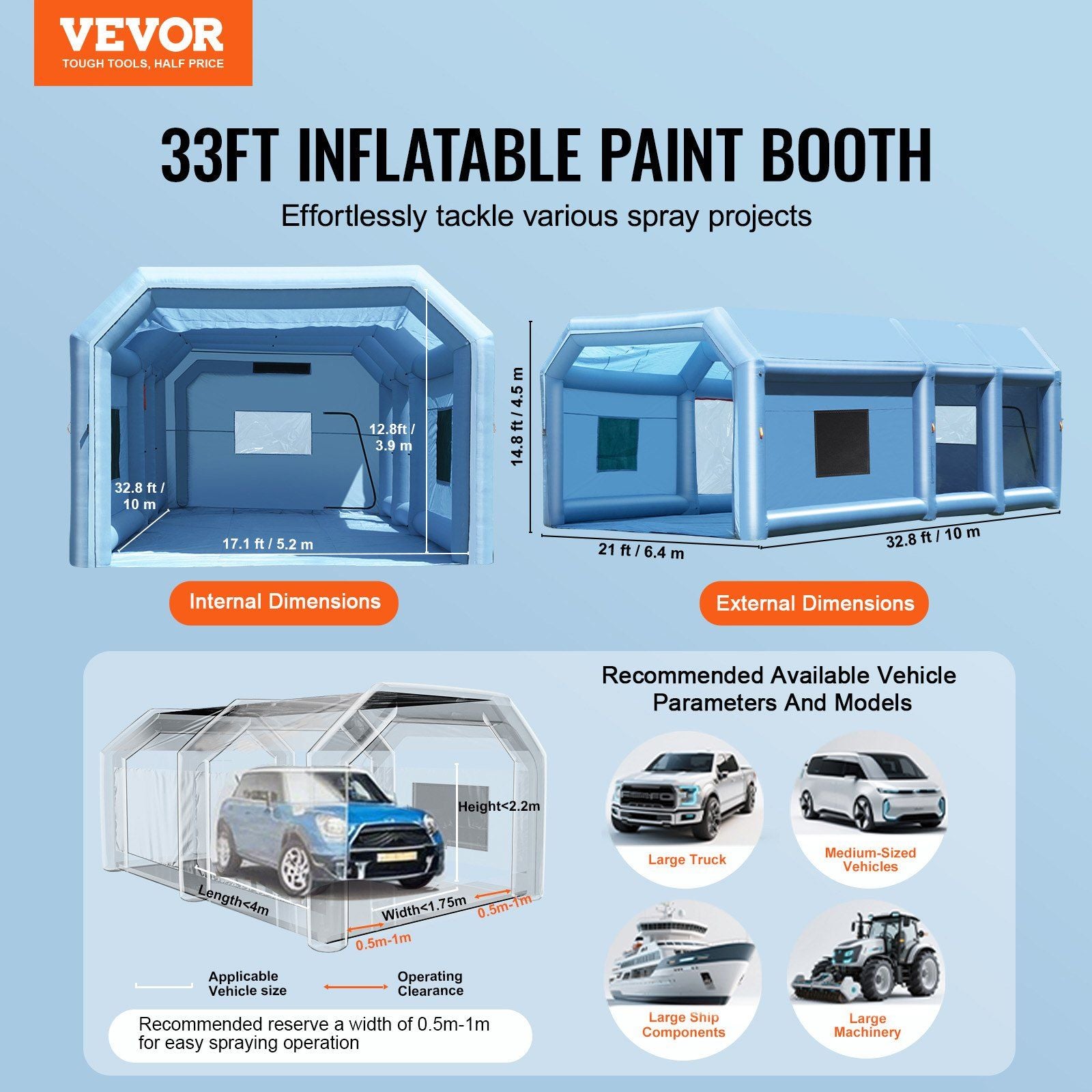 Inflatable Paint Booth, 32.8 x 21 x 14.8 ft Inflatable Spray Booth, with 1100W+750W Powerful Blowers and Air V952-CQSPQFLSKCGLKJFV4V3