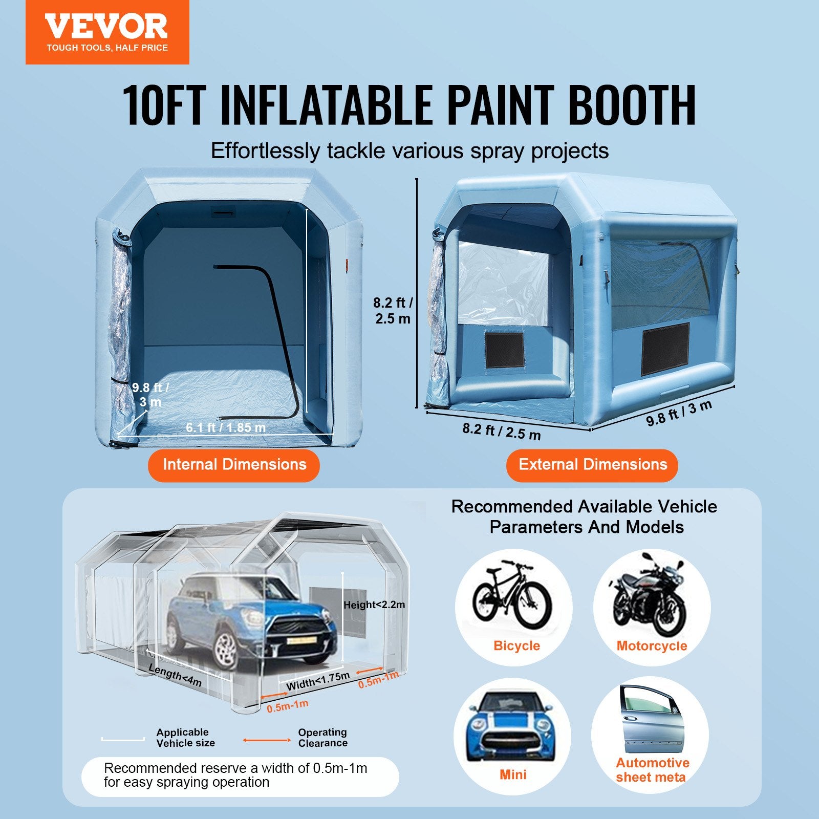 Inflatable Paint Booth, 9.8 x 8.2 x 8.2 ft Inflatable Spray Booth, with 550W Powerful Blower and Air Filter V952-CQSPQFLSKCGLKNDD2V3