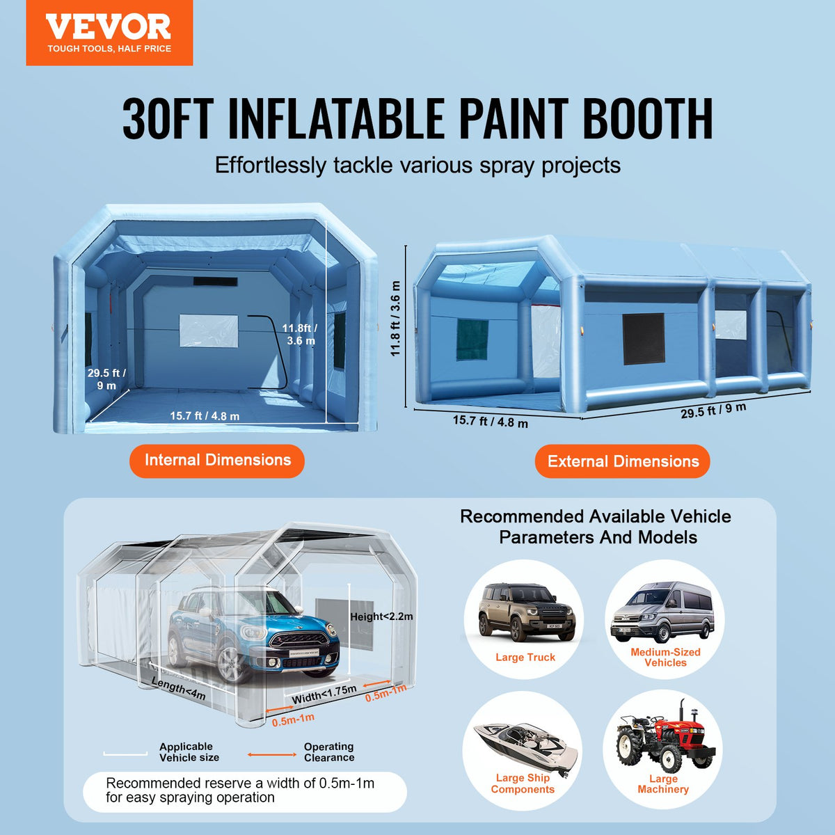 Inflatable Paint Booth 29.5x15.7x11.8ft Inflatable Spray Booth 950W+750W V952-CQSPQFLSKCGLKV62LV3