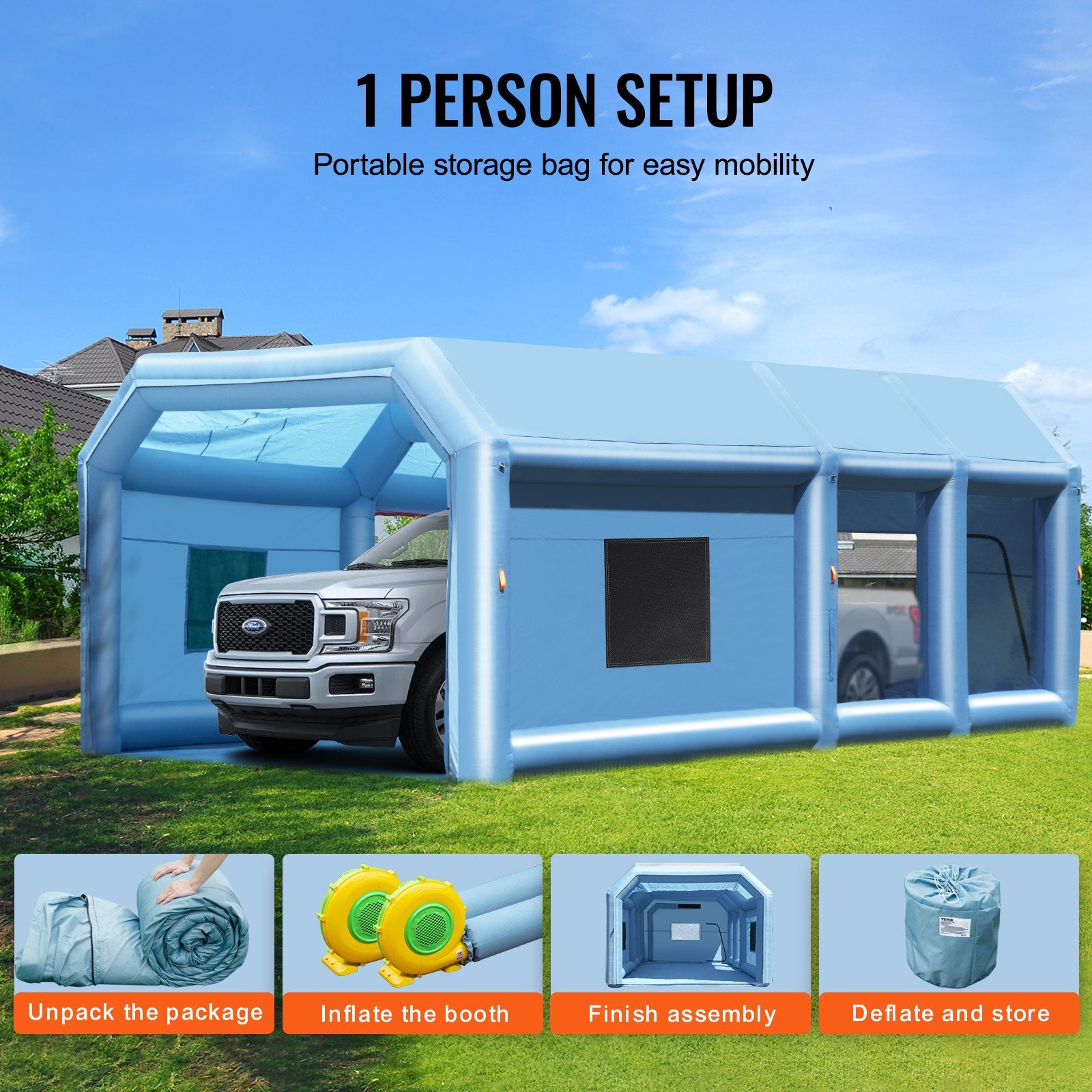 Inflatable Paint Booth 29.5x15.7x11.8ft Inflatable Spray Booth 950W+750W V952-CQSPQFLSKCGLKV62LV3