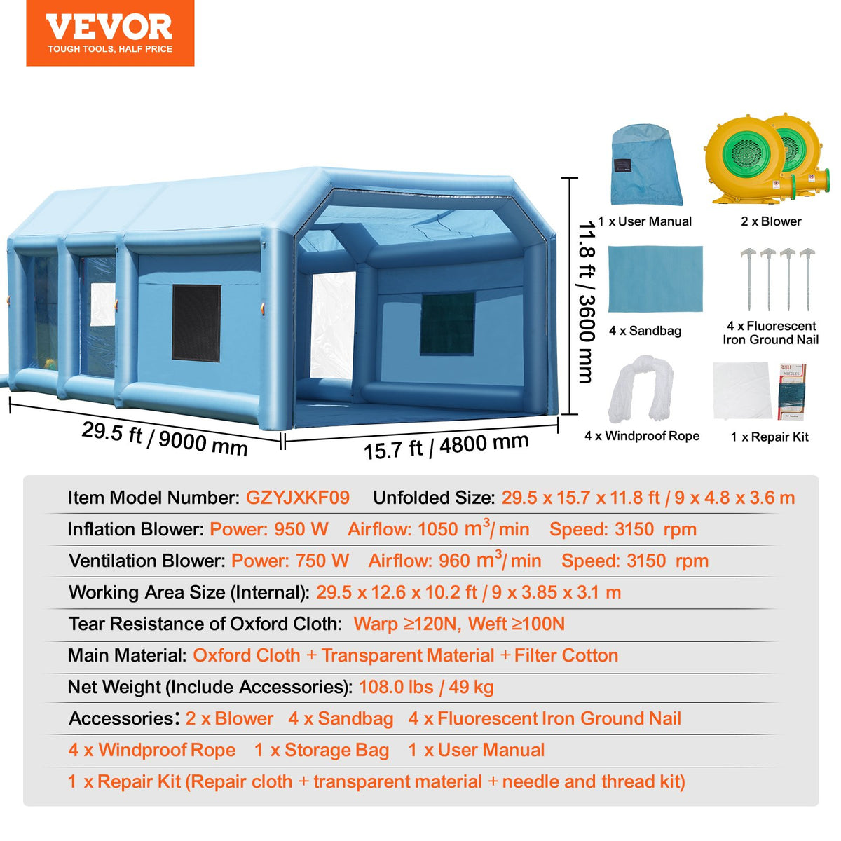 Inflatable Paint Booth 29.5x15.7x11.8ft Inflatable Spray Booth 950W+750W V952-CQSPQFLSKCGLKV62LV3