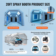 Inflatable Spray Booth Car Paint Tent 20x10x8ft Filter System 2 Blowers V952-CQSPQFLSS2010Y97FV3