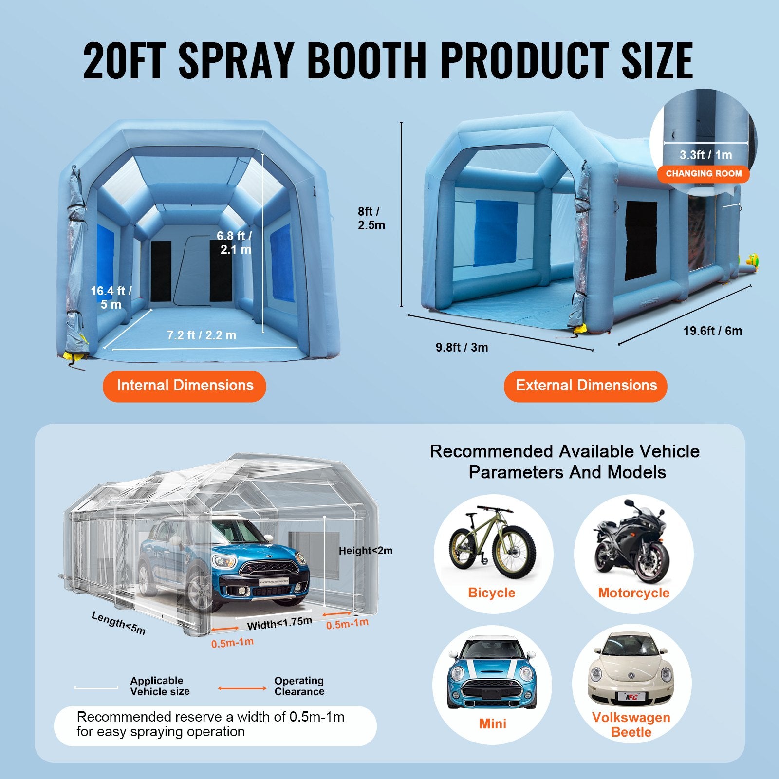 Inflatable Spray Booth Car Paint Tent 20x10x8ft Filter System 2 Blowers V952-CQSPQFLSS2010Y97FV3