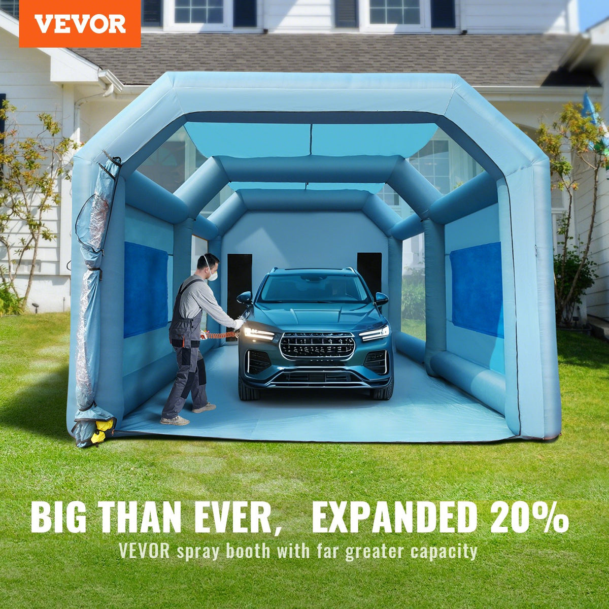 Inflatable Paint Booth, 23x13x8.5ft Inflatable Spray Booth, High Powerful 480W+750W Blowers Spray Booth Tent, V952-CQSPQFLSS2313PQNXV3
