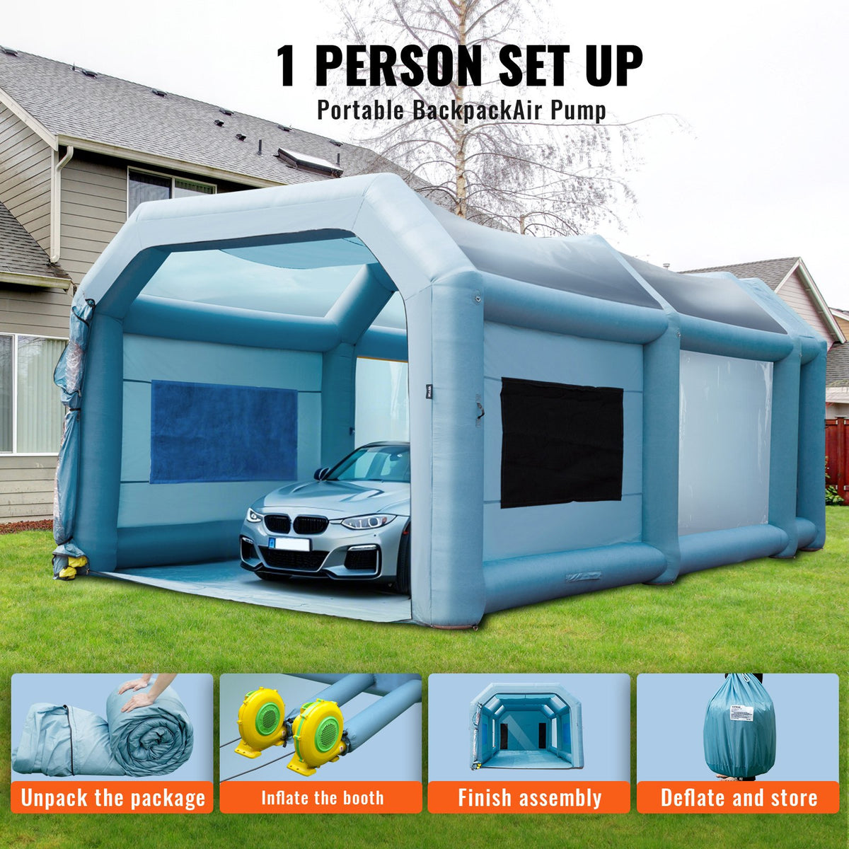 Inflatable Paint Booth, 23x13x8.5ft Inflatable Spray Booth, High Powerful 480W+750W Blowers Spray Booth Tent, V952-CQSPQFLSS2313PQNXV3