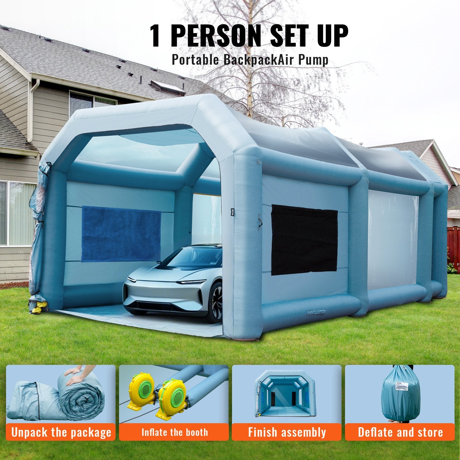 Inflatable Paint Booth, 8.5x4.8x3.3m Inflatable Spray Booth, High Powerful 750W+950W Blowers Spray Booth V952-CQSPQFLSS2816PT98V3