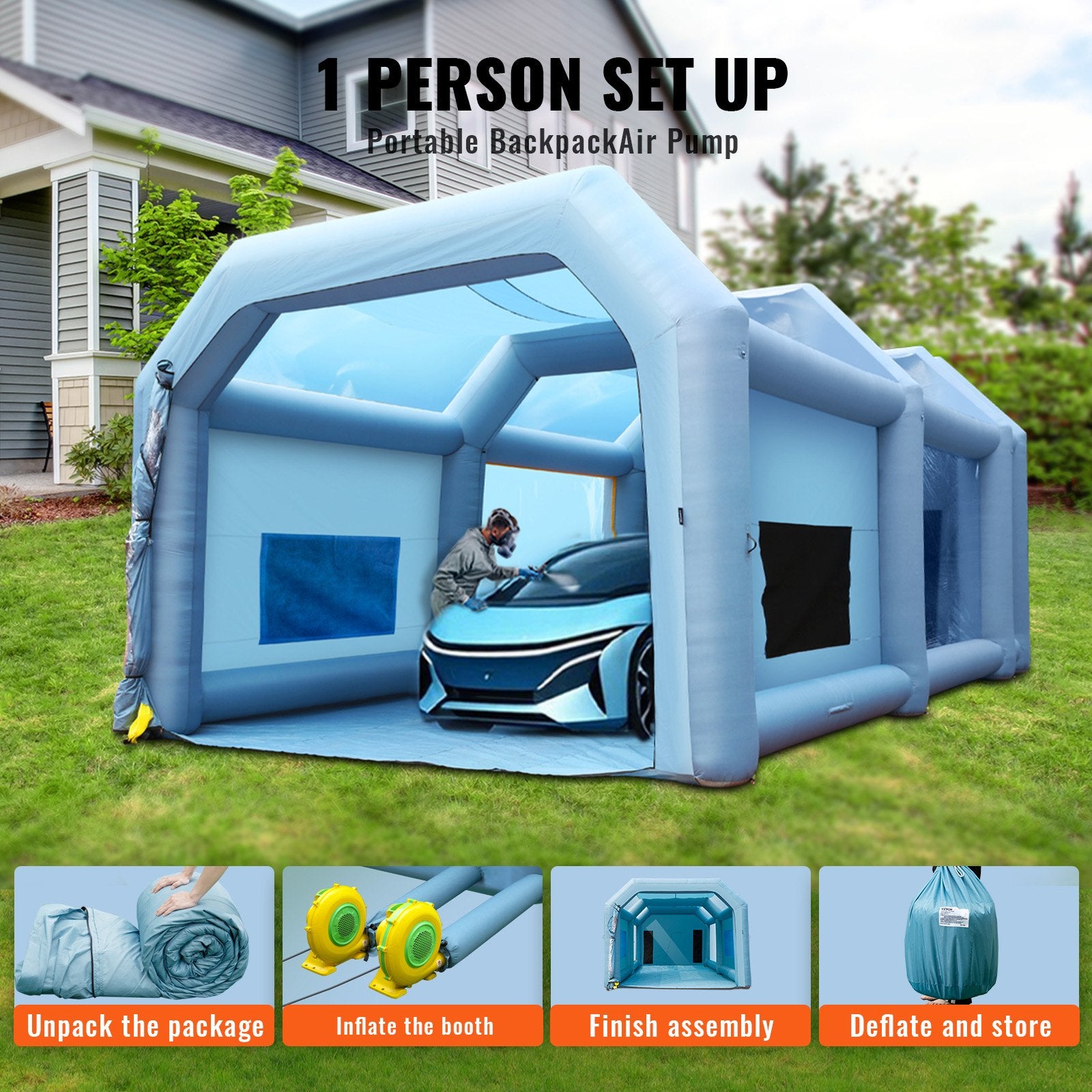 Inflatable Paint Booth, 10x6x4m Inflatable Spray Booth, High Powerful 950W+1100W Blowers Spray Booth Tent, V952-CQSPQFLSS3320LZI3V3