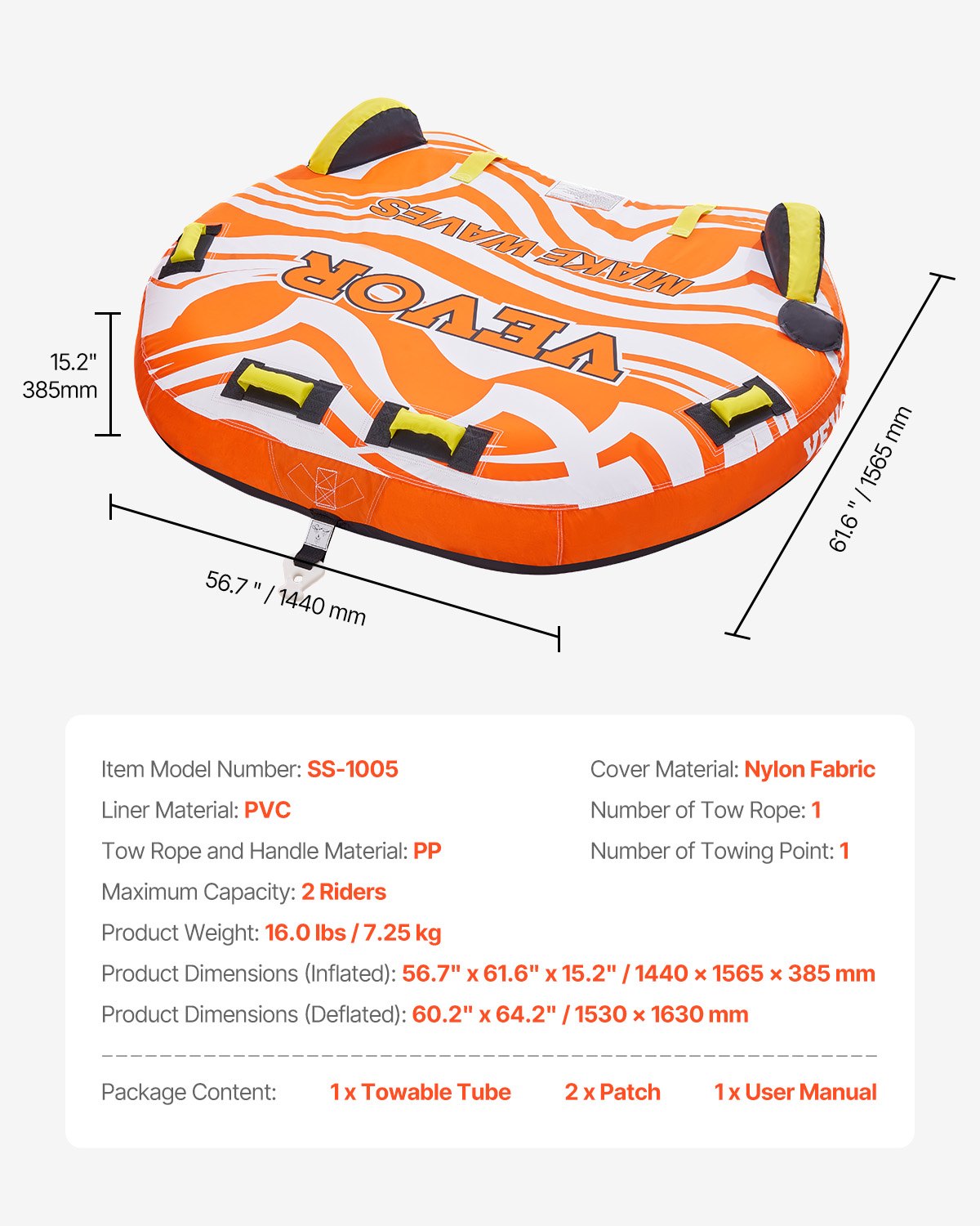 Towable Tube for Boating 1-2 Riders Inflatable Boat Tubes and Towables V952-CQTL2PDDX2R0W0X83V0