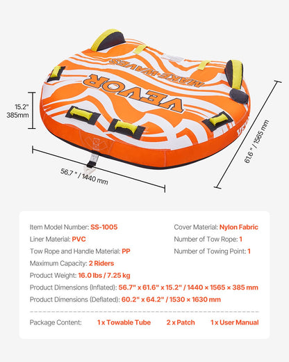 Towable Tube for Boating 1-2 Riders Inflatable Boat Tubes and Towables V952-CQTL2PDDX2R0W0X83V0